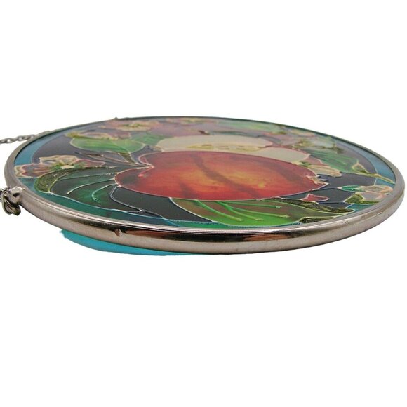 Amia Stain Glass Hanging Suncatcher Apple Floral Fruit Bright Colors Framed 7x5" - Picture 8 of 8
